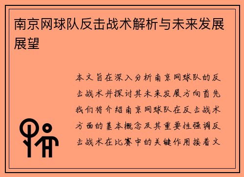 南京网球队反击战术解析与未来发展展望