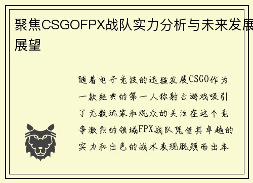 聚焦CSGOFPX战队实力分析与未来发展展望